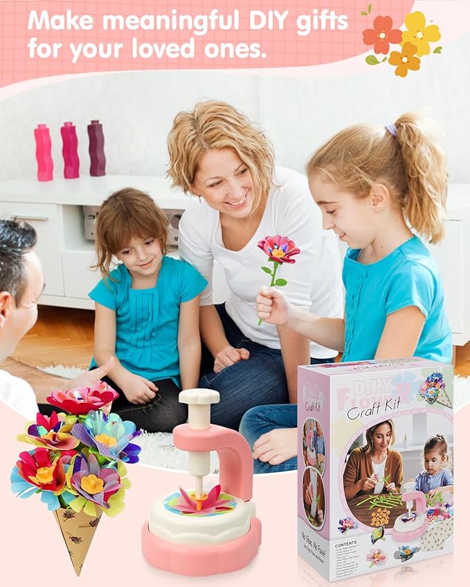 Givzan Fabric Flower Crafts Toy – DIY Art Kit for Kids, Build Your Own Bouquet with Colorful Flowers, Creative Arts & Crafts for 4 5 6 7 8 Year Old Girl, Educational Birthday Gift