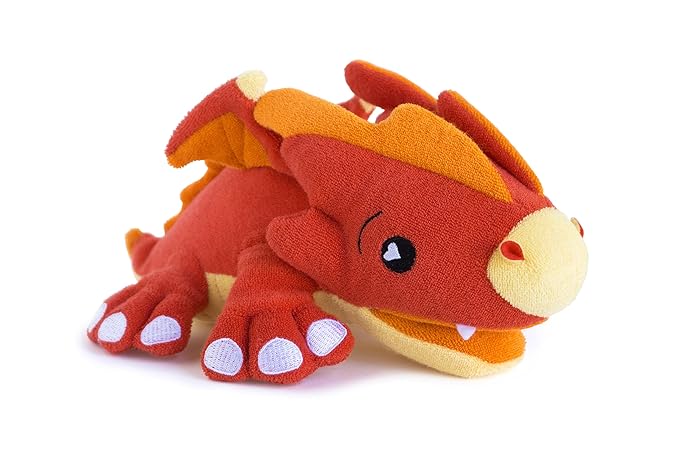 SoapSox Kids Exfoliating Bath Scrub (Scorch The Dragon) - Soft Animal Toy Wash Cloth Sponge with Soap Pocket Insert - Fun Loofah Characters for Babies, Kids and Children