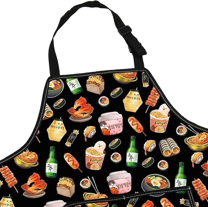 G2TUP Korean Kitchen Apron Korean Food Gifts Korean Ramen Apron Kimchi Lover Gifts Korea Seoul Apron