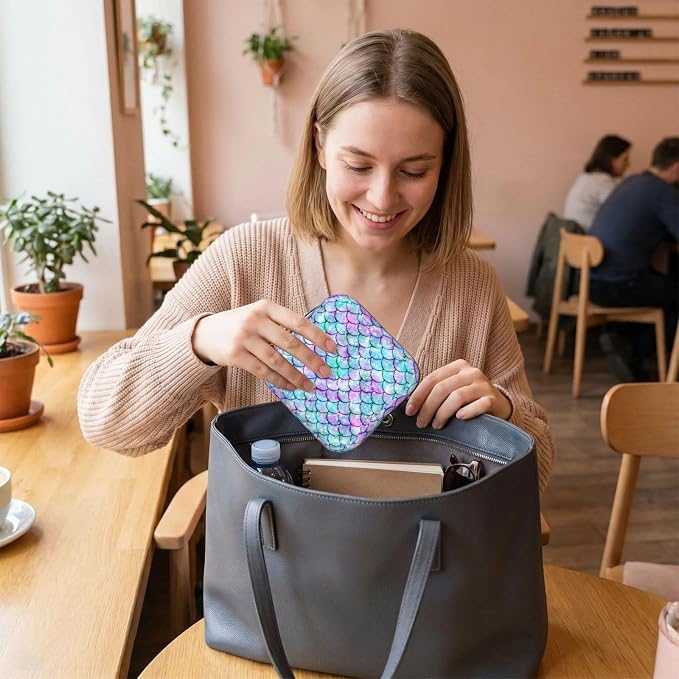 Ocean Mosaic Mermaid Scale Purple Blue Period Bag For Women,Portable Sanitary Napkin Period Pad Pouch For Purse, Small Make Up Bags