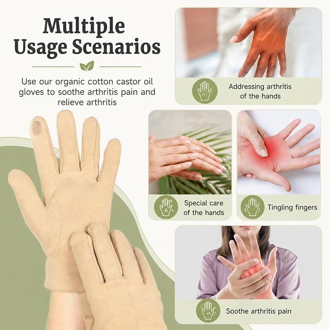 2 Pcs Castor Oil Pack Wrap for Hands, Organic Castor Oil Wrap Castor Oil Gloves for Wrist Arthritis and Carpal Tunnel(Oil are Not Include)
