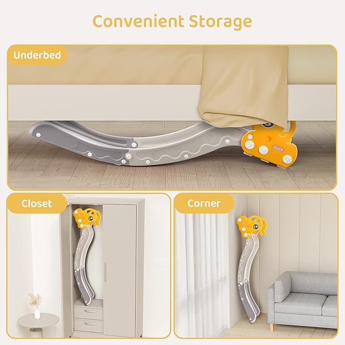 Indoor Kids Baby Couch Slide for Toddler 1-3, Sofa Slide Add-on Attachment for Bed Nugget Playgrounds, with Secure Base Guardrail, Gentle Slope Extended Buffer Zone, Fun Duck Design, Yellow
