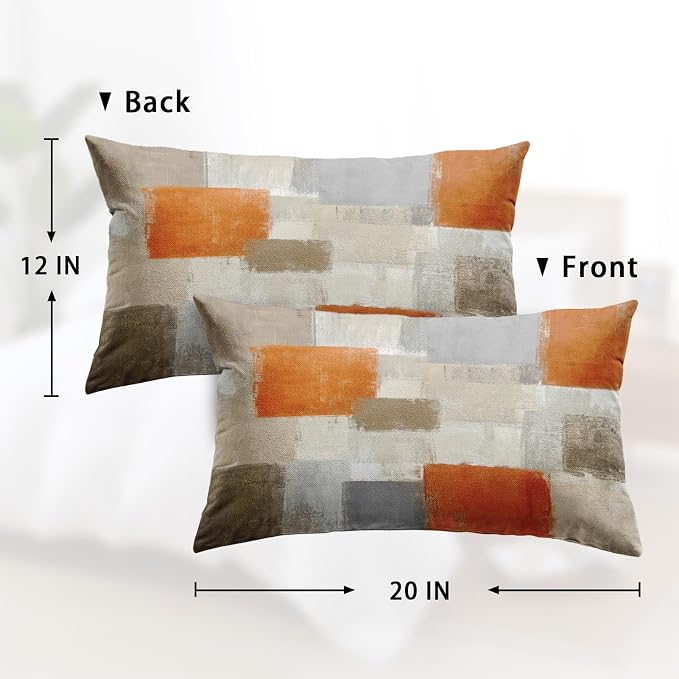 Emvency Throw Pillow Covers Set of 2, 12 x 20 Inch, Orange Beige and Grey | Modern Abstract Painting Outdoor Decorative Square Pillow Cases Couch Cushion Case for Couch Bed Sofa Living Room Home Decor