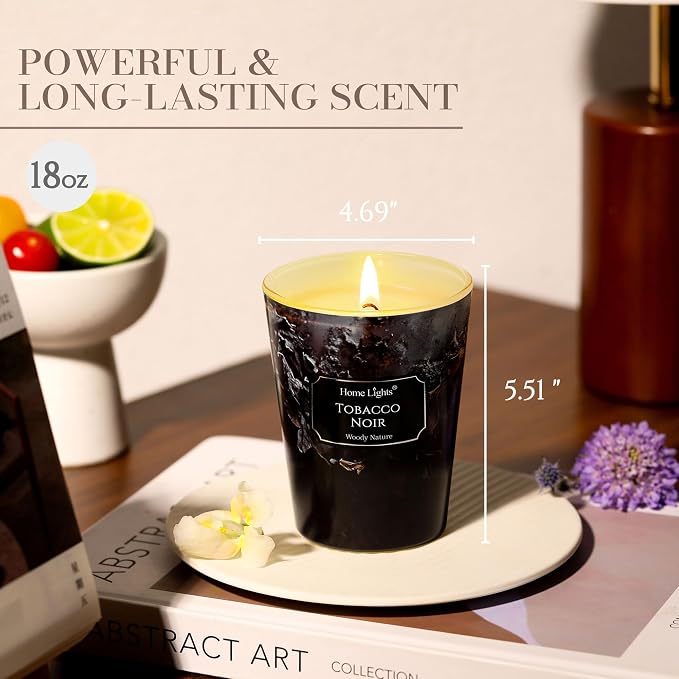 HomeLights Scented Candles for Women & Men, 6.7oz Candle Jars Aromatherapy Single Wick Candle, Ideal for Industrial Chic Home Decor and Gifts, Tobacco Noir