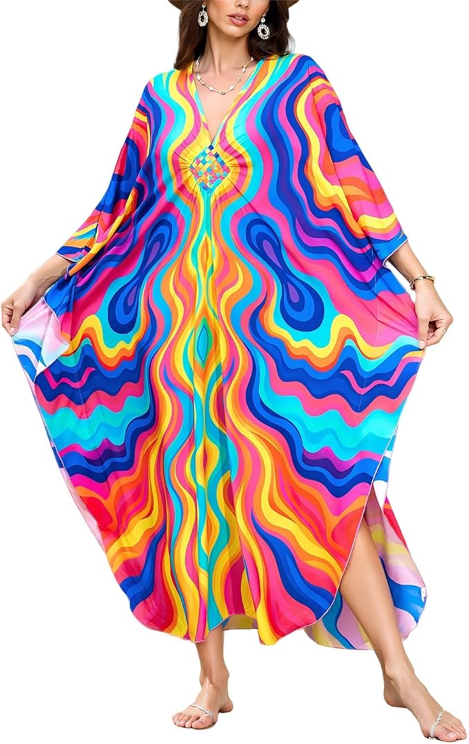 Mumu Dresses for Women Plus Size, Bohemian Kaftan Beach Cover Up Long Maxi Nightgown Soft Loungewear