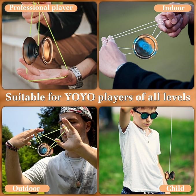 WATIEOBOO Yoyo Responsive Yoyo for Kids 8-12,Professional Unresponsive Yoyo for Adults Pro Metal Trick Yoyo with Yo Yo Bearing Kit 10 Strings, Case & Gloves (Black Blue Orange)