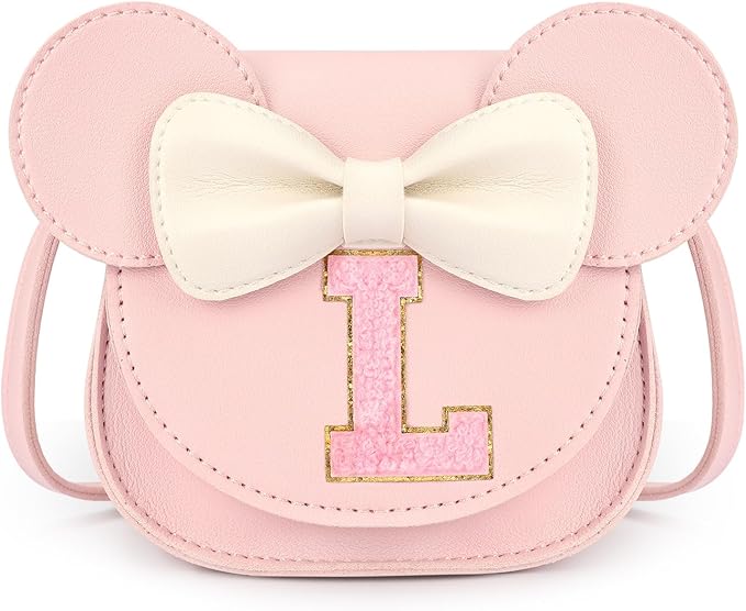 mibasies Toddler Purse Girl Gifts: Girls Birthday Gifts for 3-8 - Toys for Ages 2-4 Girls Mouse Ears Purse, Pink, Letter L