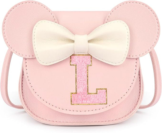 mibasies Toddler Purse Girl Gifts: Girls Birthday Gifts for 3-8 - Toys for Ages 2-4 Girls Mouse Ears Purse, Pink, Letter L