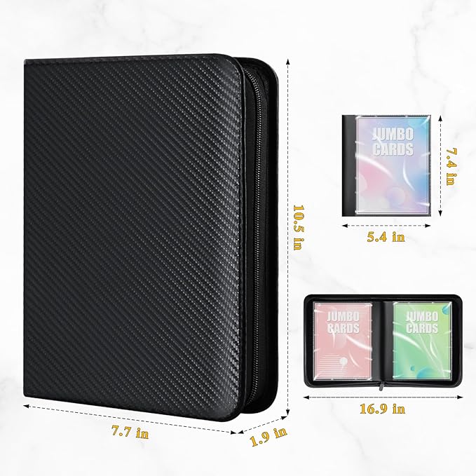 Jumbo Card Binder for PKM– WITHYU PU Leather Ringless Card Collection Binder with 60 Pockets, 5.4'' x 7.4''Card Holders Storage Album for Game Card (Carbon Black)