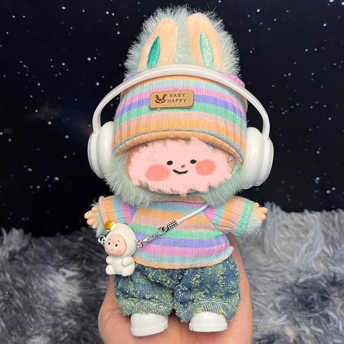 4/5/6 Set Doll Clothes Compatible with 17cm labubu, Clothes for Dolls Outfit, Contain Hat +Glasses+ Summer Camisole Dress+Mini Bag+ Mini Camera + Shoes, No Doll Include (Green)