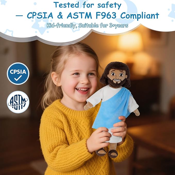 Apragaz 13" Jesus Plush Doll, Jesus Plushies for Kids, Soft & Comfort Christian Toy, Christian Faith Plushie Faith-Based Gift for Boys Girls, Sunday School, Bible Learning, Easter & Christmas(Blue)