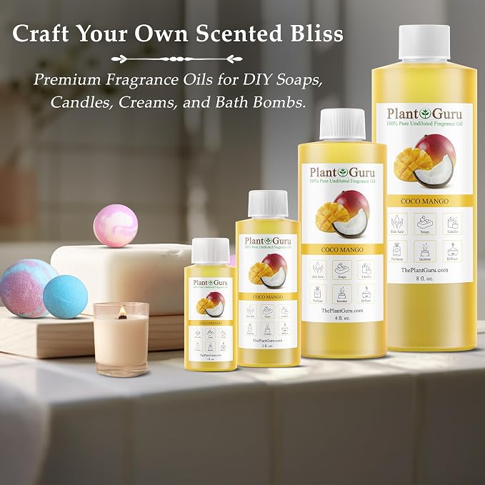 Coco Mango Fragrance Oil 4 fl. oz. Scented Oil for DIY Soap Making, Candles, Bath Bombs, Body Butters. Used in Aromatherapy Diffusers, Burners and Warmers. Great Addition to Lotions and Creams.