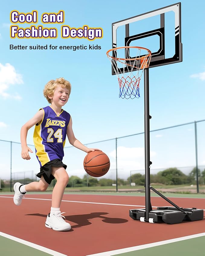 TONBUX Kids Basketball Hoop Outdoor, 3.5-7ft Stepless Adjustable Height, Portable Basketball Hoop for Kids in Backyard, Driveway and Indoor, Shatterproof PC Backboard