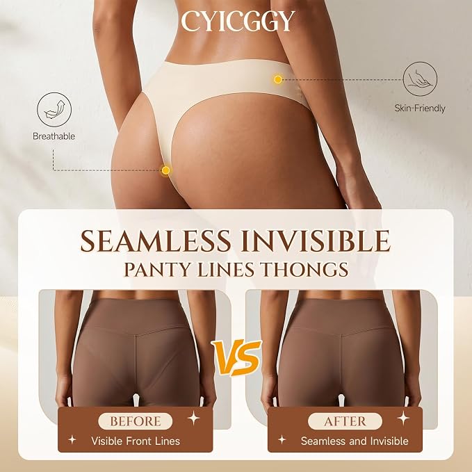 Anti Camel Toe Thongs for Women Seamless Invisible Panty No Show Underwear Liners Workout G String Breathable Tangas