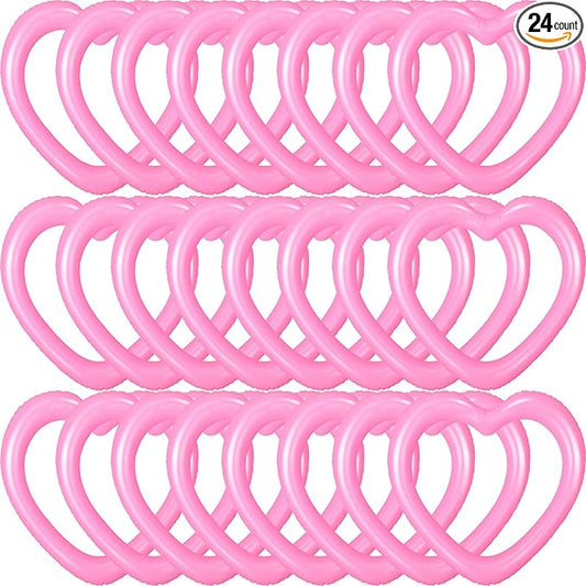 RoundFunny 24 Pcs Valentine‘s Day Heart Shaped Inflatable Ring Toss Pink Heart Plastic Rings for Games Fun Target Toy Toss Games for Party Favor Garden Backyard Outdoor