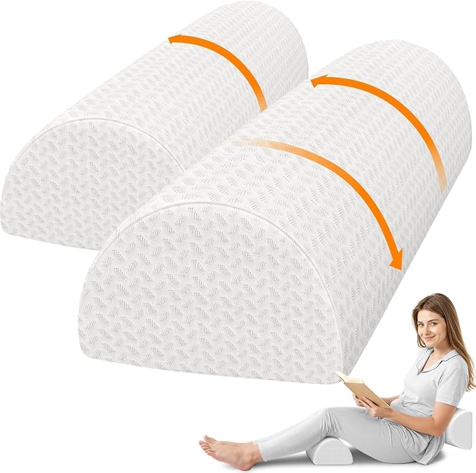 Large Knee Pillow for Side Sleepers, Half Moon Memory Foam Bolster Pillow for Legs,Ergonomic Design Wedge Elevation Pillow for Side & Back Sleeping,Under Knee Support,Foot,Ankle, Lumbar,White - 2 Pack