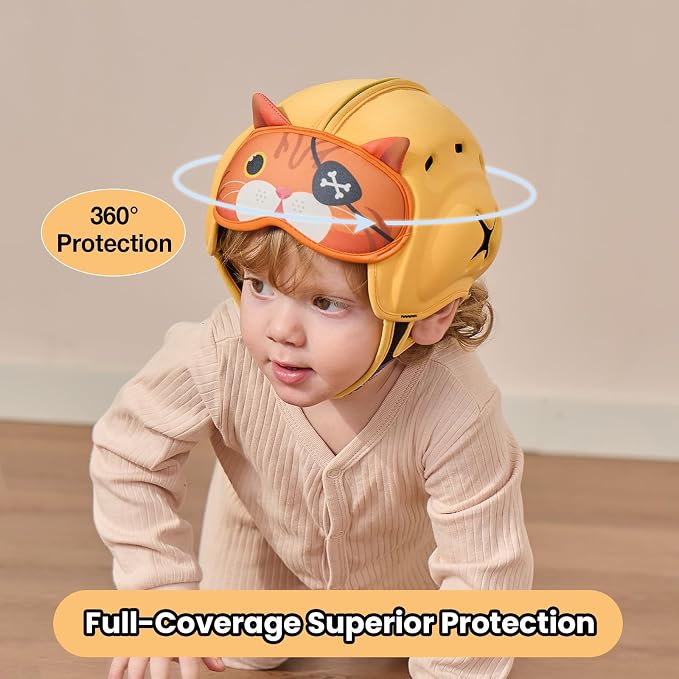 Baby Head Protector Baby Helmet for Crawling and Walking - No Bumps and Soft Safety Peak - Ultra Light and Adjustable Baby Head Protector Suitable for Babies 6-24 Months-Captain Kitty