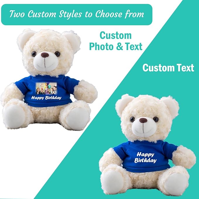 Generic Teddy Bear Customized Gifts for Women/Men with Custom Text, Personalized Teddy Bear Stuffed with T-Shirt as Personalized Gifts for Christmas Valentines Day Birthday (10 inch-Text+Photo), Blue