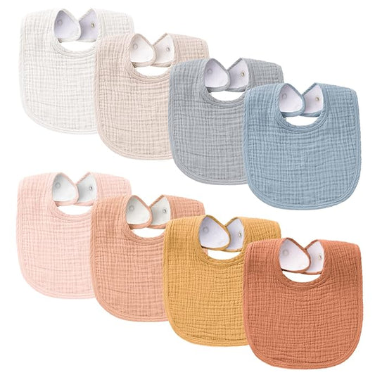 Konssy Muslin Baby Bibs 8 Pack Baby Bandana Drool Bibs Cotton for Unisex Boys and Girls, Soft Absorbent Set for Teething and Drooling