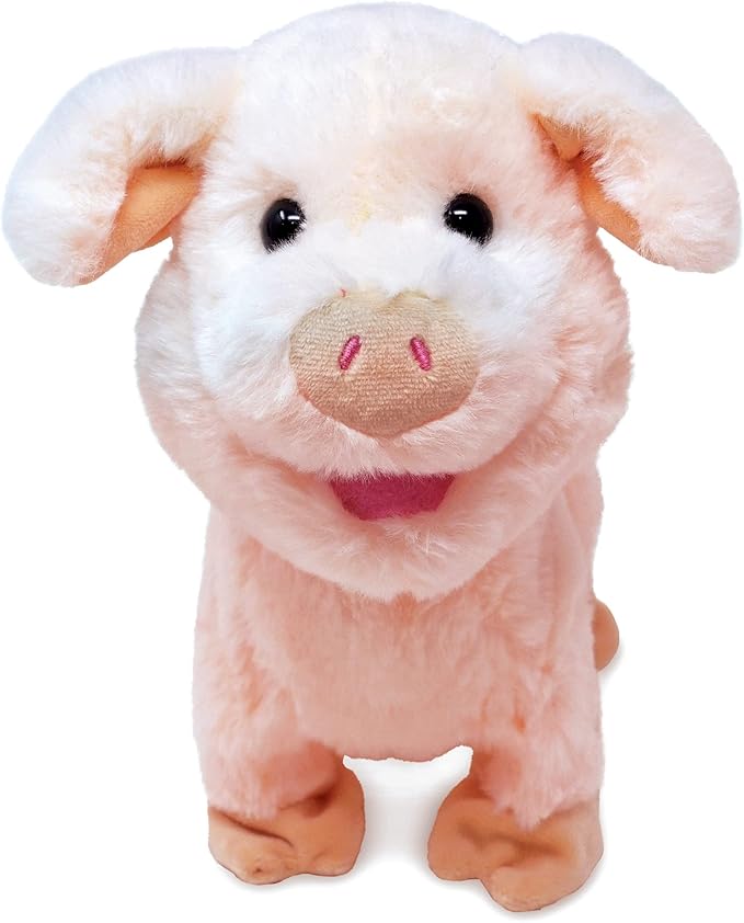 Cuddle Barn - Barnyard Buddies Pig | Animated Piggy Stuffed Farm Animal Plush Toy | Walks and Plays Song Farmer in The Dell, 8 Inches