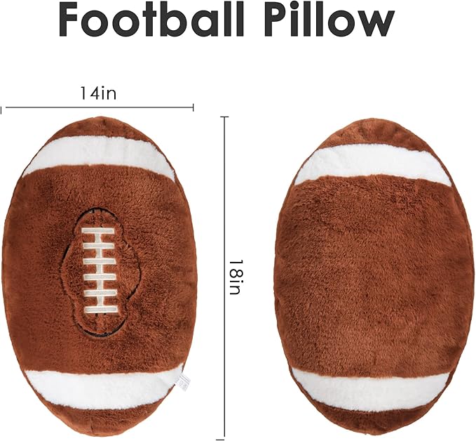 Wepop 18in Fluffy Football Pillow Plush, Soft Football Pillows, Sports Ball Pillow Stuffed Plush Toy Room Decoration and Gifts for Kids, Boys, Girls, Football Fans