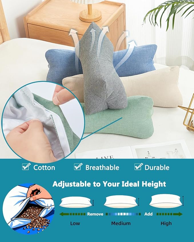 Adjustable Buckwheat Hull Cervical Pillow – Neck Lumbar Support Roll for Sleeping and Bed, Small Firm Pillow with Washable Cover 15.7"x5.9", Gray