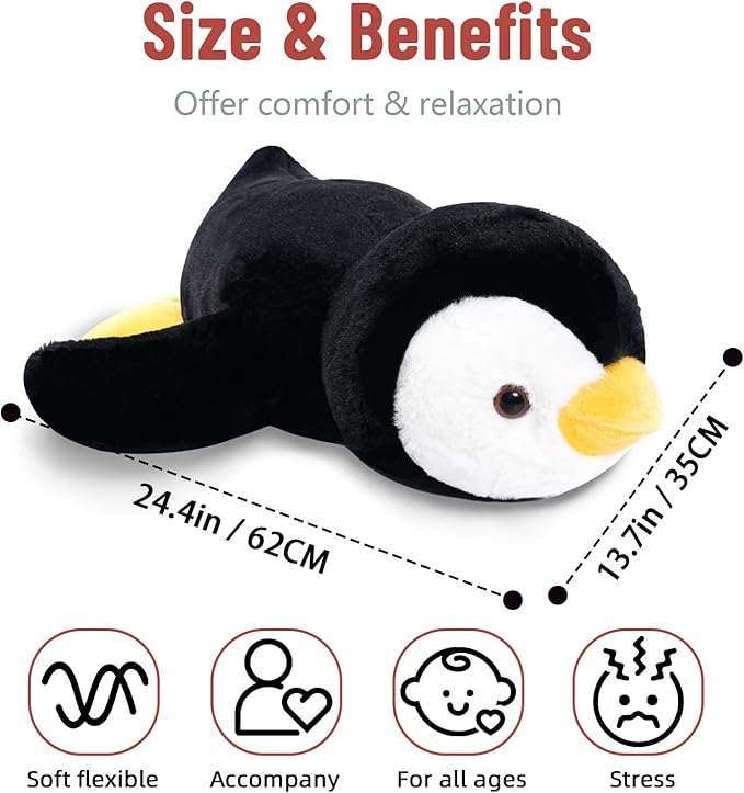 Niuniu Daddy 24" | 5 Pound Penguin Weighted Stuffed Animals for Adults Kids, Large Penguin Pillowfort Plush Animal Toys for Boys Girls, Big Body Pillow for Present Birthday Christmas