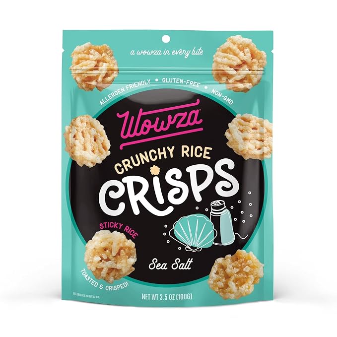 Wowza Sea Salt Crunchy Rice Crisps | Gluten Free Snack, Non-GMO, 8 Pack | Lightly salted, Healthy chip alternative, Kid-friendly, 3.5 oz bags, No artificial flavors, Allergen-friendly, Guilt-free
