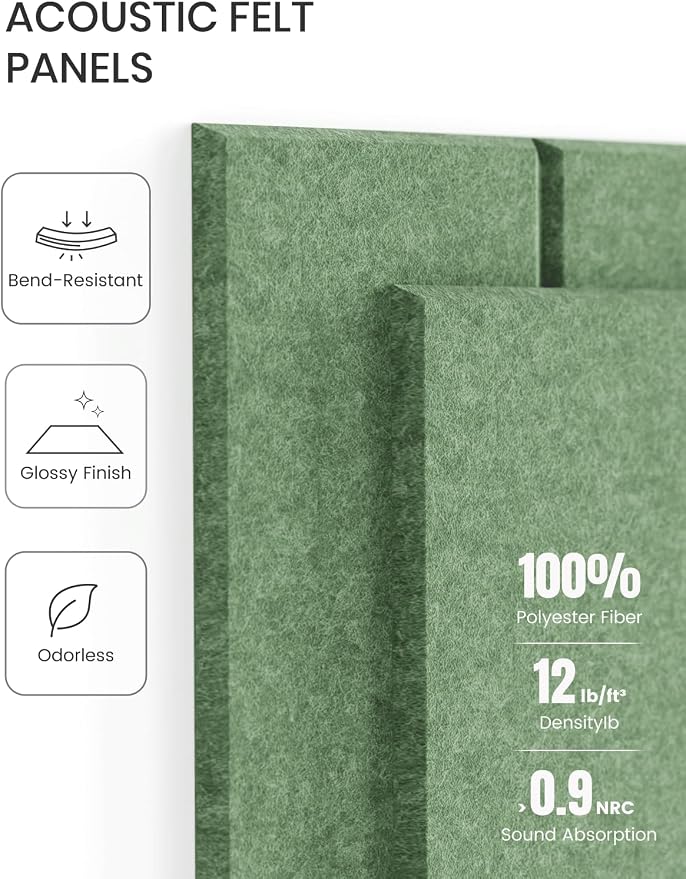 Fluxynara 48" x 36" Large Felt Bulletin Board, Moss Green | 12 Pack Cork Board Alternative with 60 Safe Adhesive Tabs, Felt Pin Boards for Wall Decor, Home, Office, Classroom, Dorm