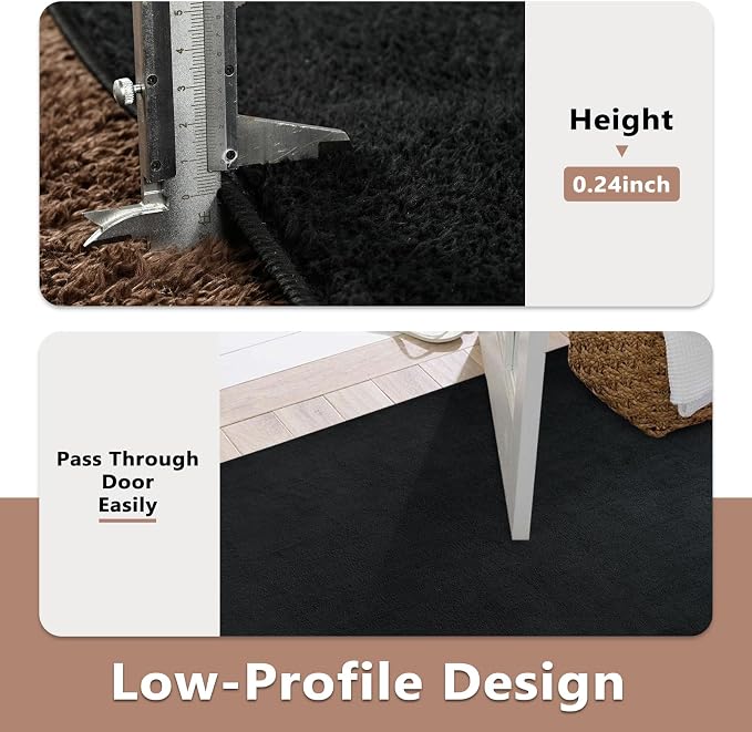 FinRèc 2x6 Washable Runner Rugs for Kitchen Hallway Bedroom, Low Pile Thin Rug Solid Color, Non-Slip Carpet Indoor for Home Decor (Pure Black)