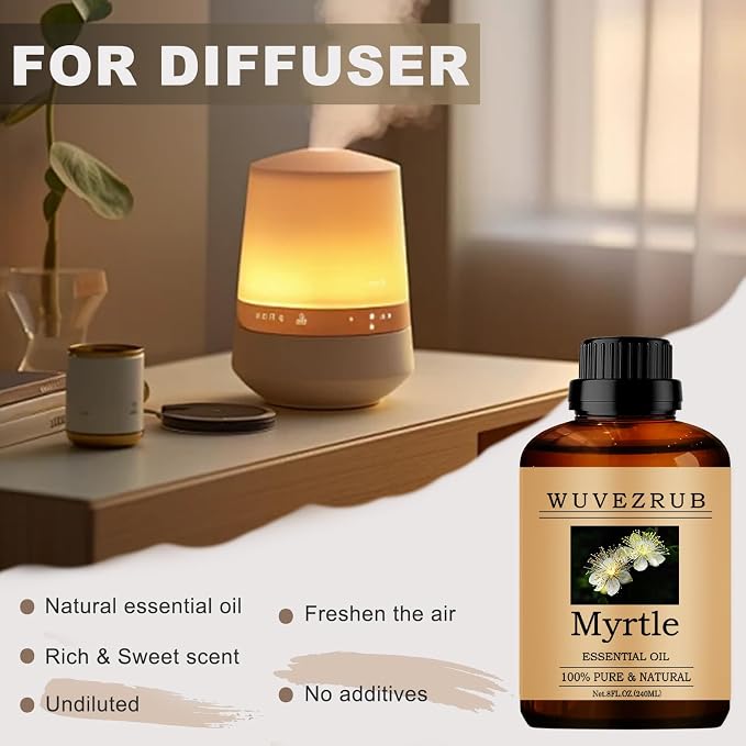 Myrtle Essential Oils, 240ML Pure and Natural Essential Oil for Aromatherapy Diffuser - Myrtle /8 Fl Oz