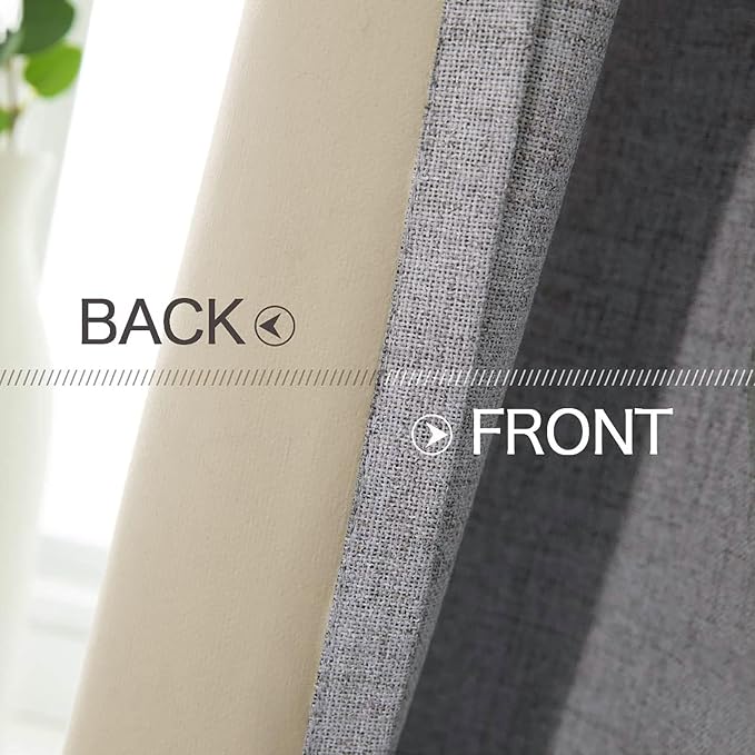 MIULEE Linen Textured 90 Inches Curtains for Bedroom 100% Blackout Thermal Insulated Grey Curtains Grommet Room Darkening Luxury Decor for Living Room 52 x 90 Inch (2 Panels)