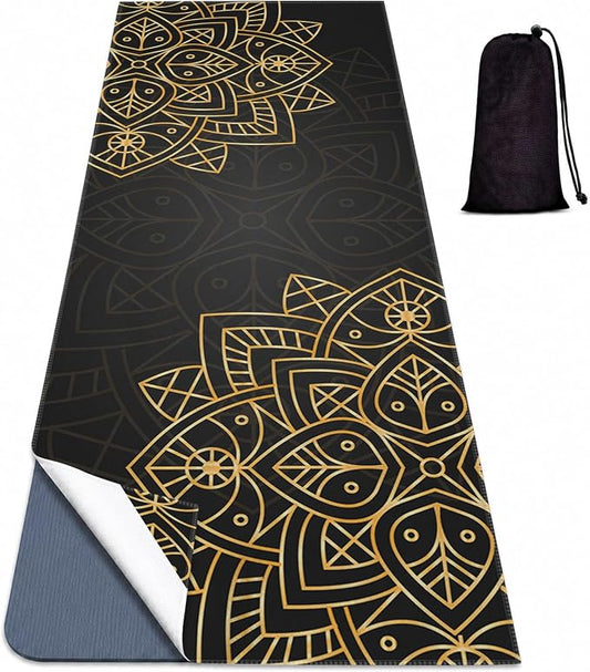 Yoga Mat Towel, Hot Yoga Non Slip with 4 Corner Pockets, 74 x 26 in | Soft Absorbent Microfiber With Four Corner Pockets, Fits Over Yoga Mats For Hot Yoga, Pilates, Gym, And Travel