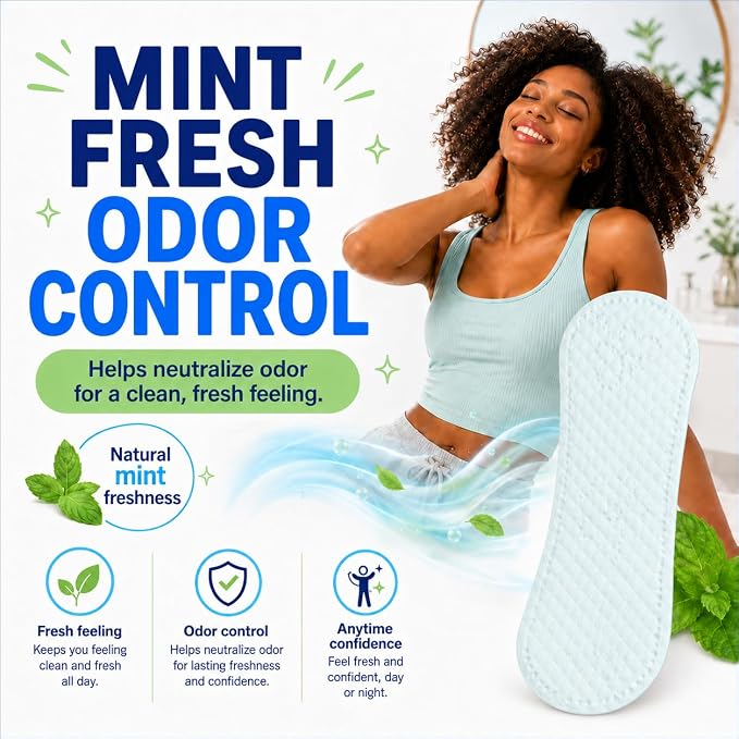 BST Mint Fresh Wingless Panty Liners for Women, Invisible Breathable Ultra Thin Daily Pantiliner, Odor Fighting, Daily Feminine for Light Flow (6.1 Inch 80 Count, Packaging May Vary)