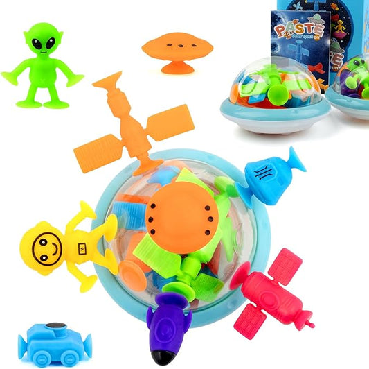 Suction Bath Toys, Bathtub Toys, Sensory Toy, Interesting Space Set with Alien and Space Station, for 3 and up
