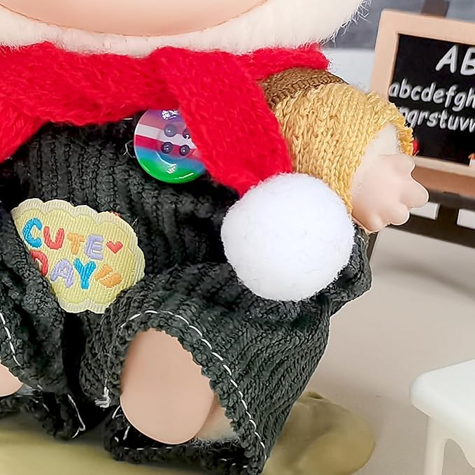 Doll Clothes for 17cm Dolls, Cute Outfit Set with Accessories, Bucket Hat and Overalls (No Doll) (Green Overalls Set)