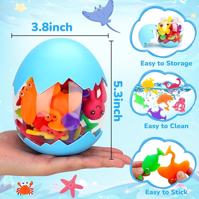 Toddler Suction Cup Bath Toys, Ocean Animal Bath Toys for Kids Ages 1-3 3-5 4-8 Mold Free Bathtub Window Building Travel Toys Valentines Gifts Easter Basket Stuffers for 2 3 4 5 Year Old Boys Girls