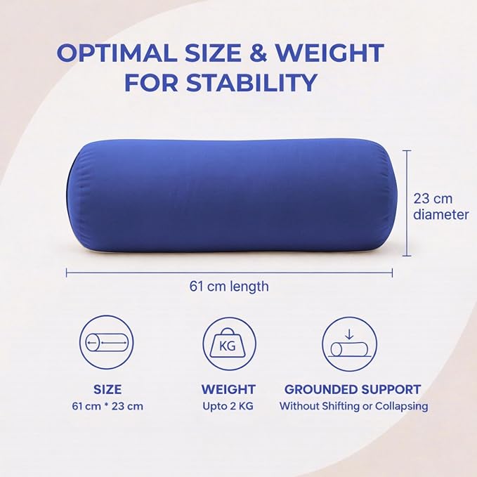 Yogikuti Iyengar Yoga Bolster for Restorative Yoga and Meditation – Lightweight Cotton Support Pillow with Handle for Easy Carry, Versatile for Pose Modification, Balance, Back Relief, and Relaxation