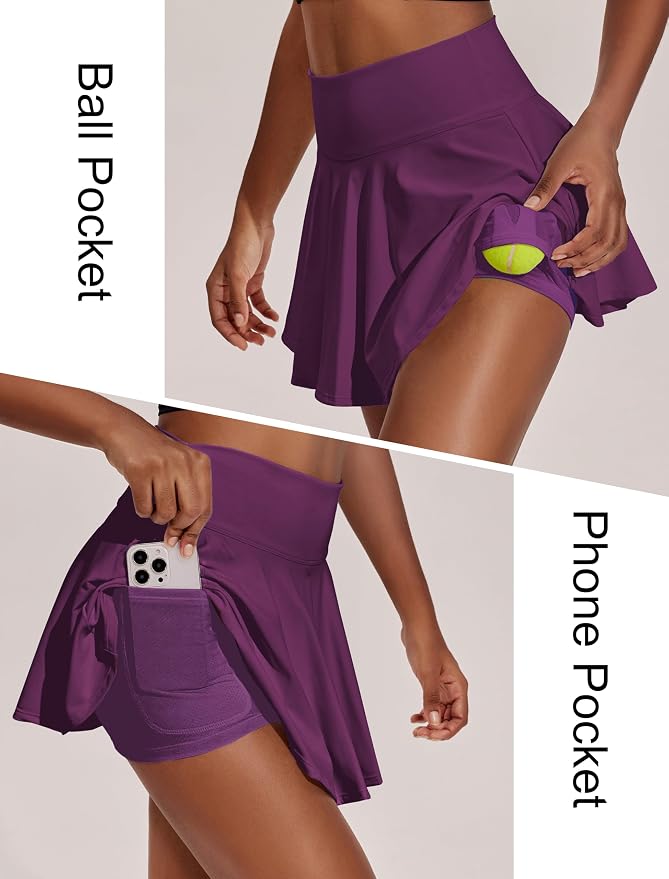 PINSPARK Womens Tennis Skirt 14" Pleated Athletic Golf Skorts with Pockets | High Waist, Tummy Control, Mini, Breathable, Lightweight, Soft, Built in Shorts, Pickleball, Casual
