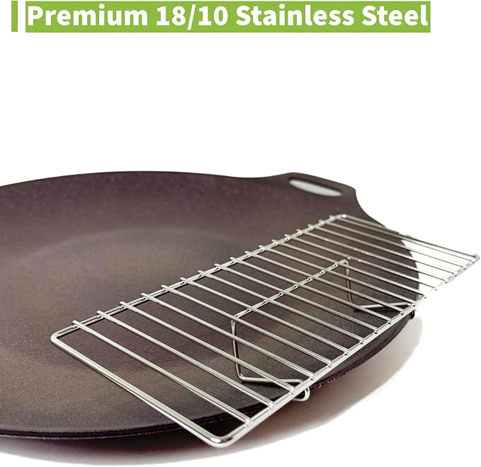 TECHEF - 14-inch Nonstick Round Griddle Grill Pan for Korean BBQ/Teppanyaki Pan, Tawa, Roti Pan/Induction Ready/Made in Korea (Griddle with Rack)