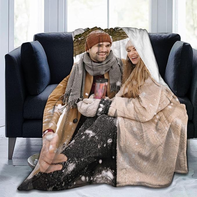 Custom Blanket with Picture Text, Personalized 1 Photo Blanket, HD Printing Customized Flannel Throw Blanket Gifts for Mom Dad Couple Girlfriend Boyfriend Wife Husband
