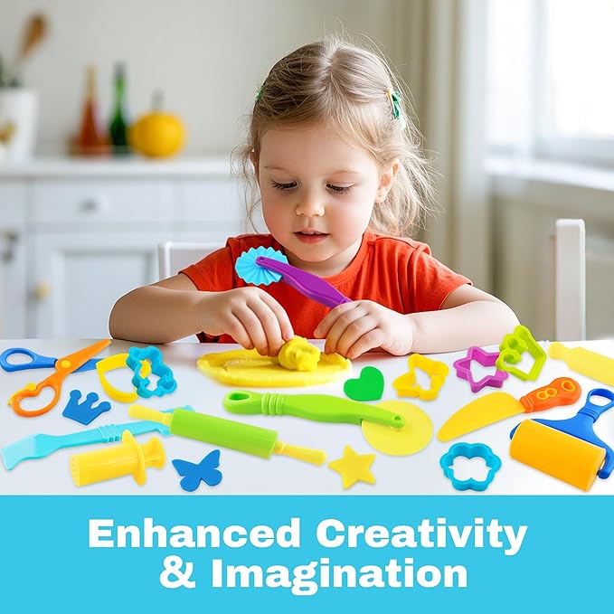 Dough Tools 15pcs Dough Tools Play for Kids Clay Accessories with Rolling Pins,Cutters,Roller,Safety Scissors,Plastic Knife