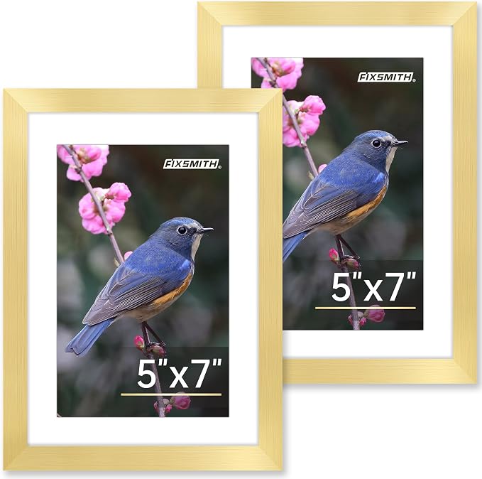 5x7 Picture Frame Set of 2, Gold Picture Frames Collage for Tabletop or Wall Display, Photo Frame with HD Plexiglass, Display Pictures 4x6 with Mat or 5x7 Without Mat