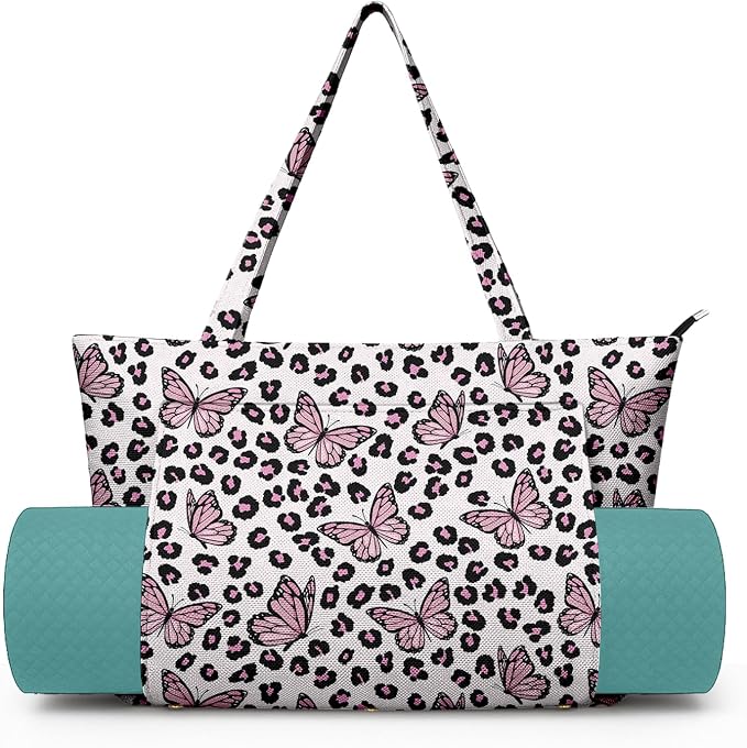 Yoga Bag for Women, Large Canvas Yoga Mat Tote Bag with Yoga Mat Carrier - Large Mat Pocket Fitness Tote for Pilates, Gym, Travel, Office & Beach
