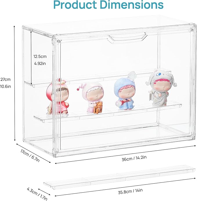 Vtopmart 1 Pack Acrylic Display Case, Stackable Figure Display Case with Magnetic Door & Adjustable Shelves, Clear Collectibles Showcase for Action Figures, Miniatures, Models