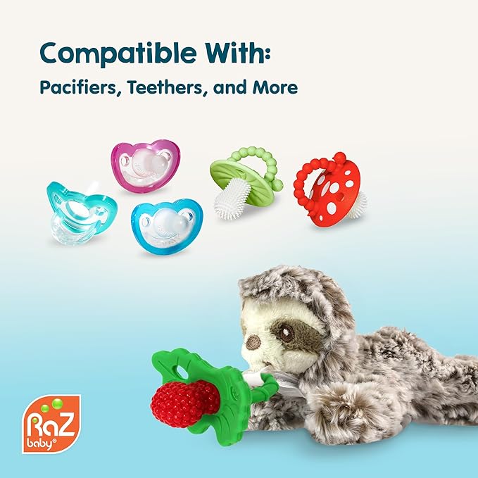 RaZbaby Bear RaZbuddy Stuffed Animal Pacifier Holder for Newborns & Up, Made in The USA, Detachable Orthodontic JollyPop Pacifier, Medical-Grade 100% BPA-Free Silicone, Baby Shower - 0 Months+