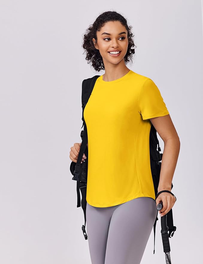 PINSPARK Soft Workout Tops for Women UPF 50+ Sun Protection Shirt Quick Dry Athletic Running Hiking Travel Basic Tee Shirts
