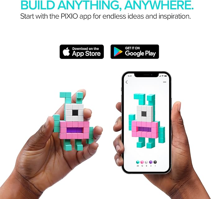 PIXIO Coffee - Tiny Magnetic Blocks Building Toy in The Pixel Art Style with Free App - 5/16" Plastic Cubes with 6 Magnets Inside - Open Ended Toy - Creativity Kit for Ages 6+ - 60pcs