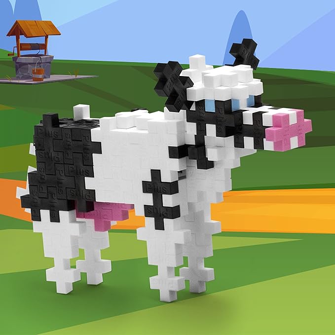 Plus Plus 3D Animal Figurine Building Block Set, 70 Mini Interlocking Puzzle Pieces, Fun Stem Toys for Kids - Cow Mini Maker Tube