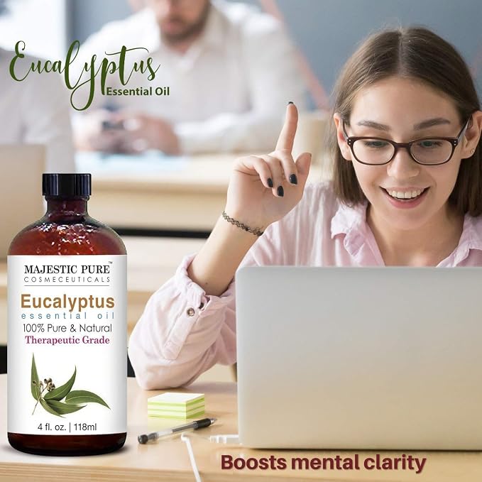 Majestic Pure Lavender Essential Oil and Eucalyptus Essential Oil Bundle - 2 Eucalyptus & 1 Lavender Oil Bottle Combo for Aromatherapy, Massage, Topical and Household Uses - 4 fl oz Each